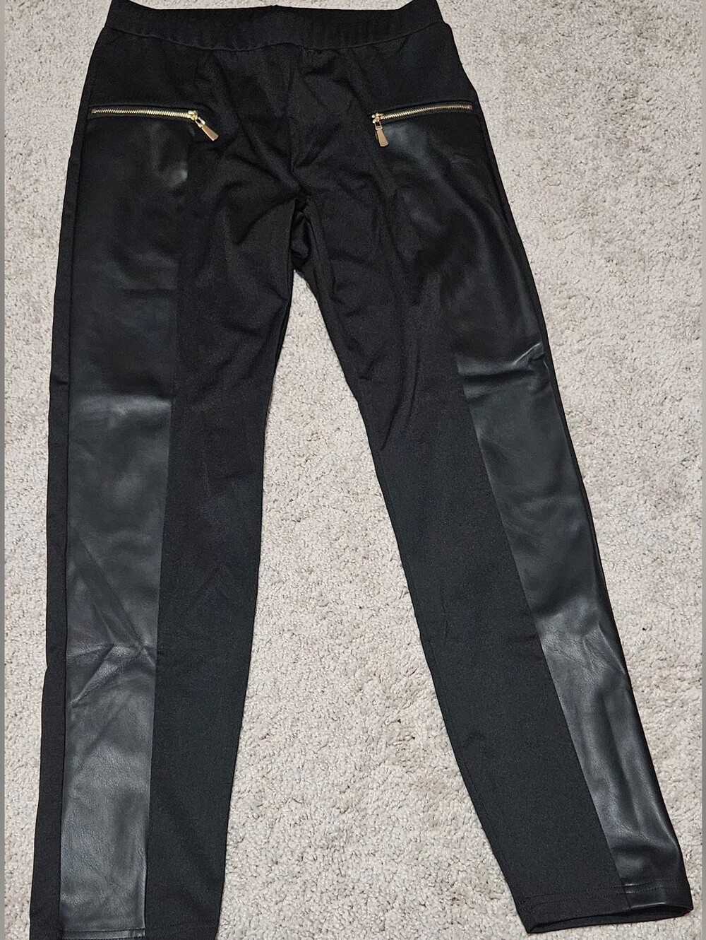 Black Straight Leg Jeans with Faux Leather Panels